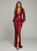 V-neck Split Paillettes Wedding Guest Dress