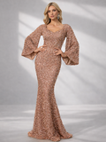 Paillettes Manches cloche Robe coupe sirène