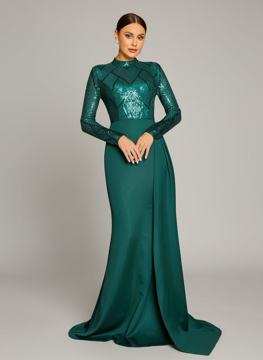 Draping Manches longues Paillettes Robe de cérémonie