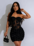 Florale Corset Sans bretelles Appliqued Party Dress