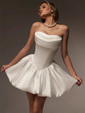 Sans bretelles Ruched Corset Satin Mini Wedding Dress