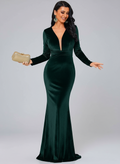 Manches longues Velvet Green Robe de soirée