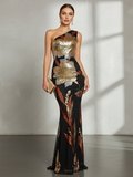 Une épaule Florale Paillettes Robe de bal