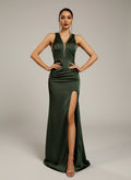 Green Sleeveless Back Cross Satin Robe de bal