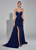 Navy Sweetheart Neck Corset Split Robe de soirée