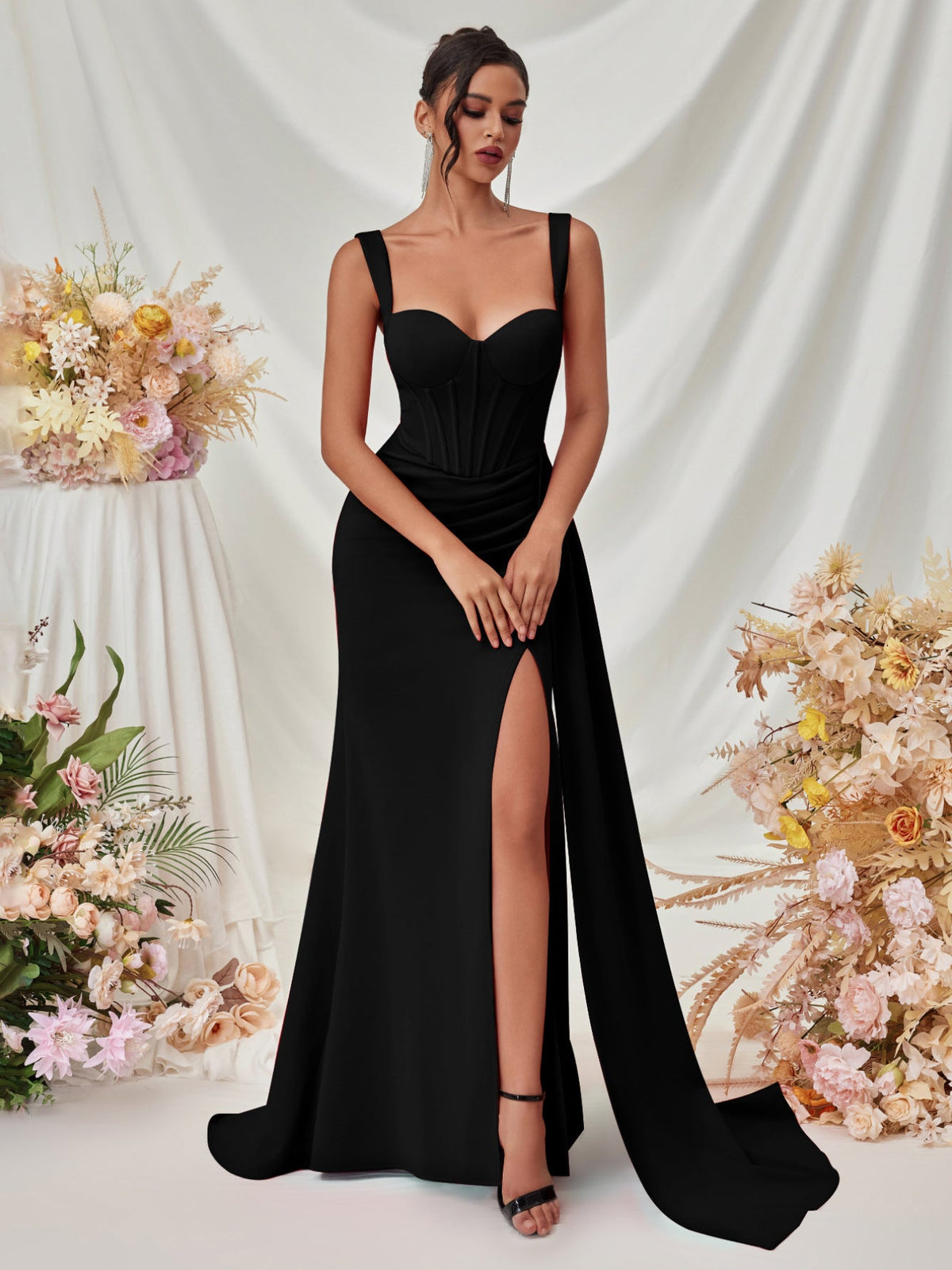 Sweetheart Neck Corset Drapée Maxi Robe de bal