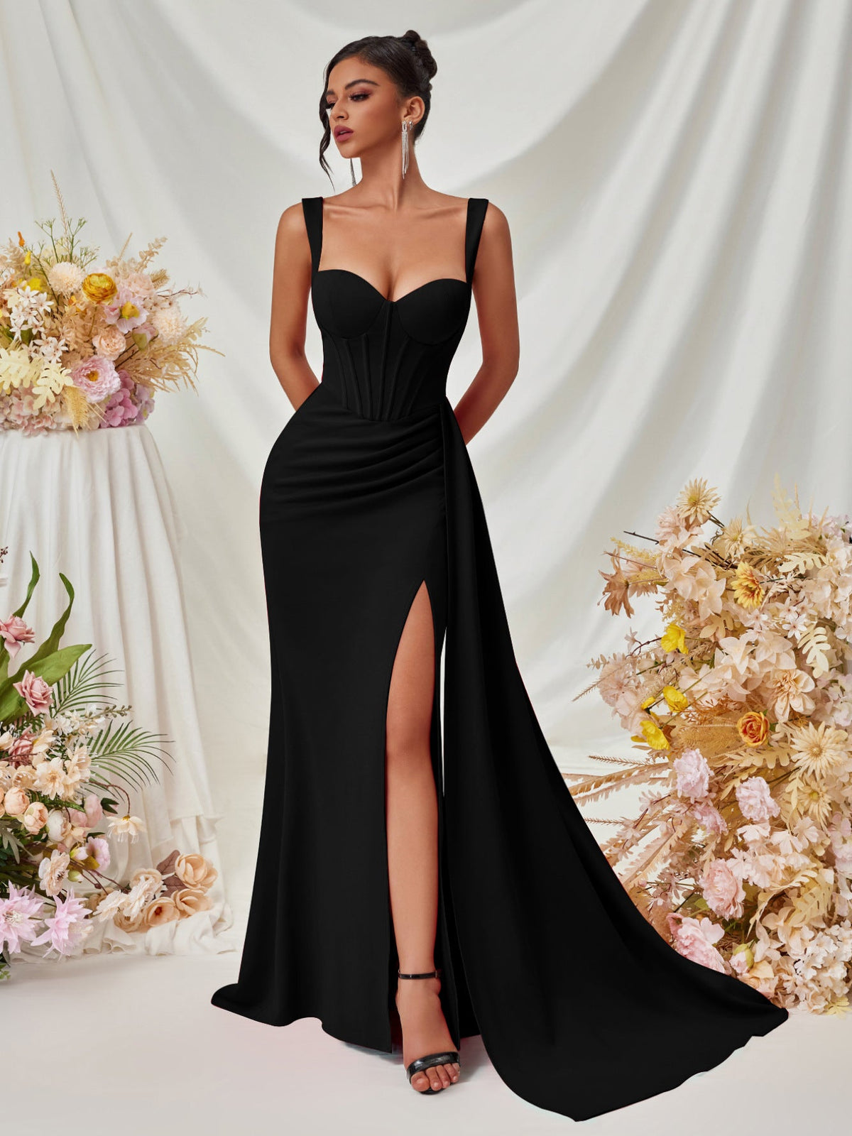 Sweetheart Neck Corset Drapée Maxi Robe de bal