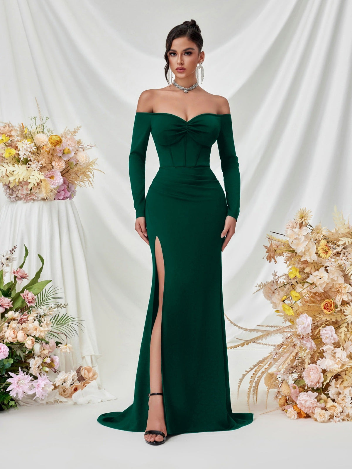 Off Shoulder Manches longues Corset Elegant Robe de bal