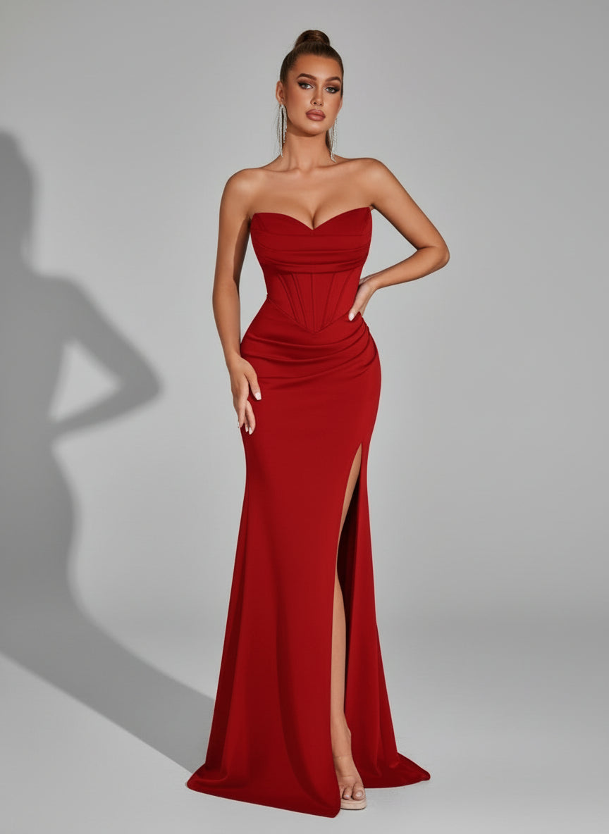 Sans bretelles Ruched Corset Split Robe de bal