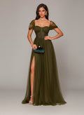 Col carré Corset Split Mesh Robe de bal