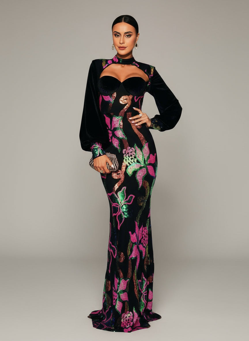Découpe Lantern Sleeve Robe coupe sirène