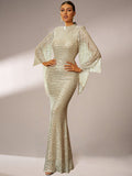 Col montant Paillettes Manches cloche Mermaid Robe de soirée